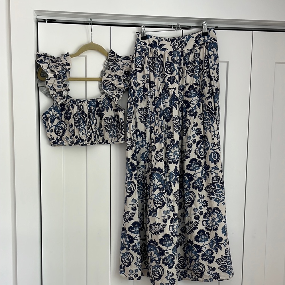 Floral Two-Piece Set in Blue and White